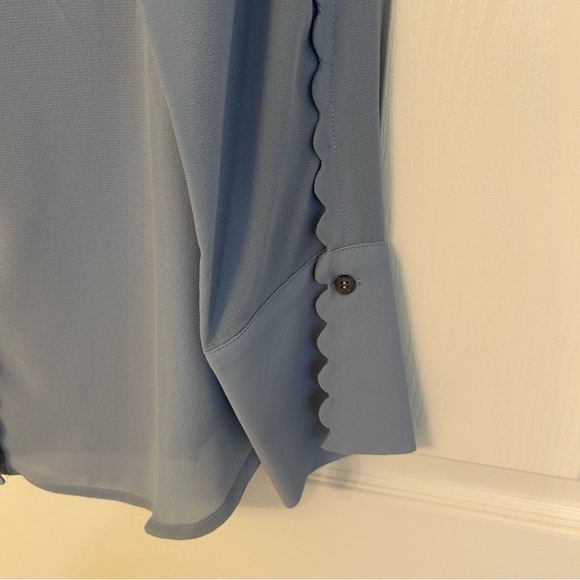 CeCe Women's Scalloped-Trim Collared Long-Sleeve Blouse in Slate Blue Size S - Picture 5 of 9